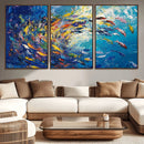 Colorful Swirling Fish School Wall Art Canvas Print |