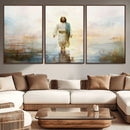 Framed Jesus Walking on Water Wall Art - 3-Panel Christian