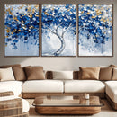 Blue and Gold Abstract Tree Wall Art Canvas Print | Modern