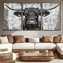 Abstract Longhorn Bull Wall Art Canvas Print - Rustic Texas