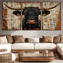 Rustic Texas Artwork Wall Art Canvas Print - Abstract Cow