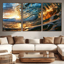 Ocean Wave at Sunset Canvas Wall Art – Vibrant Coastal Beach