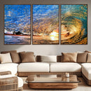 Ocean Wave at Sunset Canvas Wall Art – Vibrant Coastal Beach