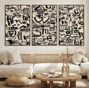 Abstract Love and Chaos Canvas Print, Black Symbols on Beige