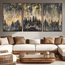Golden Forest Abstract Wall Art | Dark Forest with Gold