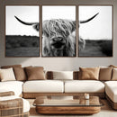 Highland Cow Wall Art | Black and White Farmhouse Decor |