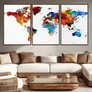 Colorful World Map Canvas Wall Art Print, Contemporary