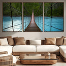 Suspension Bridge Over River Canvas Art | 3-Panel Nature by MyGreatCanvas | Canvas Wall Art Prints | Photo Prints & Wall Decor
