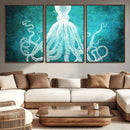 Green Octopus Abstract Wall Art Canvas Print