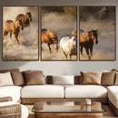 Large Wall Art 5 Horses Running on Sand Canvas Print