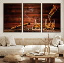 Whiskey and Cigar Wall Art Canvas | 3 Panel Bar Room Decor by MyGreatCanvas | Canvas Wall Art Prints | Photo Prints & Wall Decor