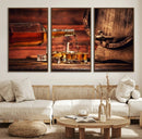 Whiskey and Cigar Canvas Wall Art | 3 Panel Bar Room Decor by MyGreatCanvas | Canvas Wall Art Prints | Photo Prints & Wall Decor