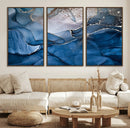 Navy Blue Canvas Art Abstract Print – Elegant Triptych