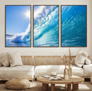 Blue Big Wave Surfing Ocean Canvas Wall Art Artwork Print