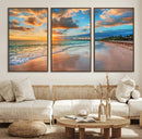 Sunset Beach Canvas Wall Art – Tropical Triptych Seascape