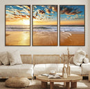 Golden Sunset Beach Print Canvas Wall Art, Giclee Canvas