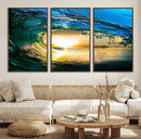 Ocean Wave at Sunset Canvas Art, Large Wall Print of Vibrant