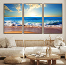 Tropical Beach Sunset Canvas Art, Ocean Waves and Sandy
