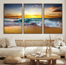 Golden Sunset Ocean Waves Wall Art Canvas Print – Multi