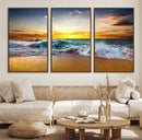 Golden Sunset Ocean Waves Wall Art Canvas Print – Multi