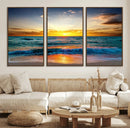 Vibrant Ocean Sunrise Over Golden Beach Waves, Giclee Canvas