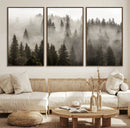 Foggy Mountain Wall Art | 3-Panel Foggy Forest and Mountain