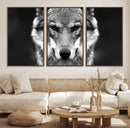 Black and White Wild Wolf Wall Art Canvas Print