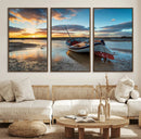 Small Boat At The Beach Sunset Wall Art, Boat Sunset Wall