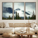 Mountain Mist Canvas Wall Art Print | 3-Panel Foggy Forest