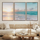 Tranquil Ocean Beach Sunset Canvas Wall Art | 3-Panel