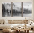 Foggy Misty Forest Canvas Wall Art – Black and White