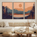 Modern Boho Sunset Canvas Print, Mountain Landscape Triptych