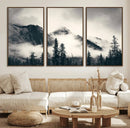Forest Mountain Print - Black and White Canvas Wall Art with
