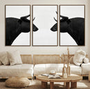 Spanish Bull Art - Framed Black and White Bull Canvas Print
