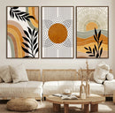 Modern Boho Sun and Leaf Abstract Art – 3-Panel Giclée by MyGreatCanvas | Canvas Wall Art Prints | Photo Prints & Wall Decor