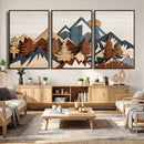 Rustic Abstract Wood Panel Effect Canvas Mountain Range Top