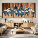 Rustic Wood Style Mountain Wall Art, Nature Forest Canvas