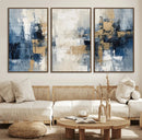 Modern Abstract Canvas Wall Art in Blue and Gold Tones |