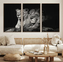 Lion Couple Wall Art Canvas Print – Elegant Black and White