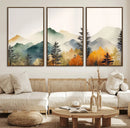 Abstract Watercolor Mountains and Trees Autumn Wall Art,