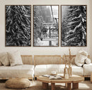 Winter Ski Lift Black and White Canvas Wall Art – Alpine