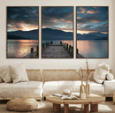 Mountain Lake Wood Pier Canvas Wall Art Nature Lake Print