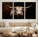 Texas Longhorn Wall Art | 3-Panel Large Texas Longhorn
