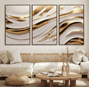 Gold and White Abstract Wave Canvas – Elegant Flowing Design