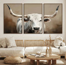 White Longhorn Bull Wall Art Canvas Print – Framed and Ready by MyGreatCanvas | Canvas Wall Art Prints | Photo Prints & Wall Decor