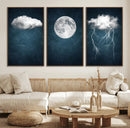 3 Piece Indigo Cloud Wall Art, Thunderstorm Moon Cloud by MyGreatCanvas | Canvas Wall Art Prints | Photo Prints & Wall Decor
