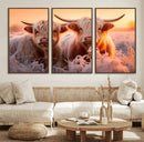 Highland Cows at Sunrise Wall Art Canvas Set – Serene and