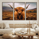 Highland Cow Longhorn Wall Art – Rustic Canvas Print, Framed