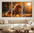 Running Horse Sunset Forest Wall Art Canvas Print