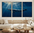 Whale under Ocean Wall Art Canvas Print
